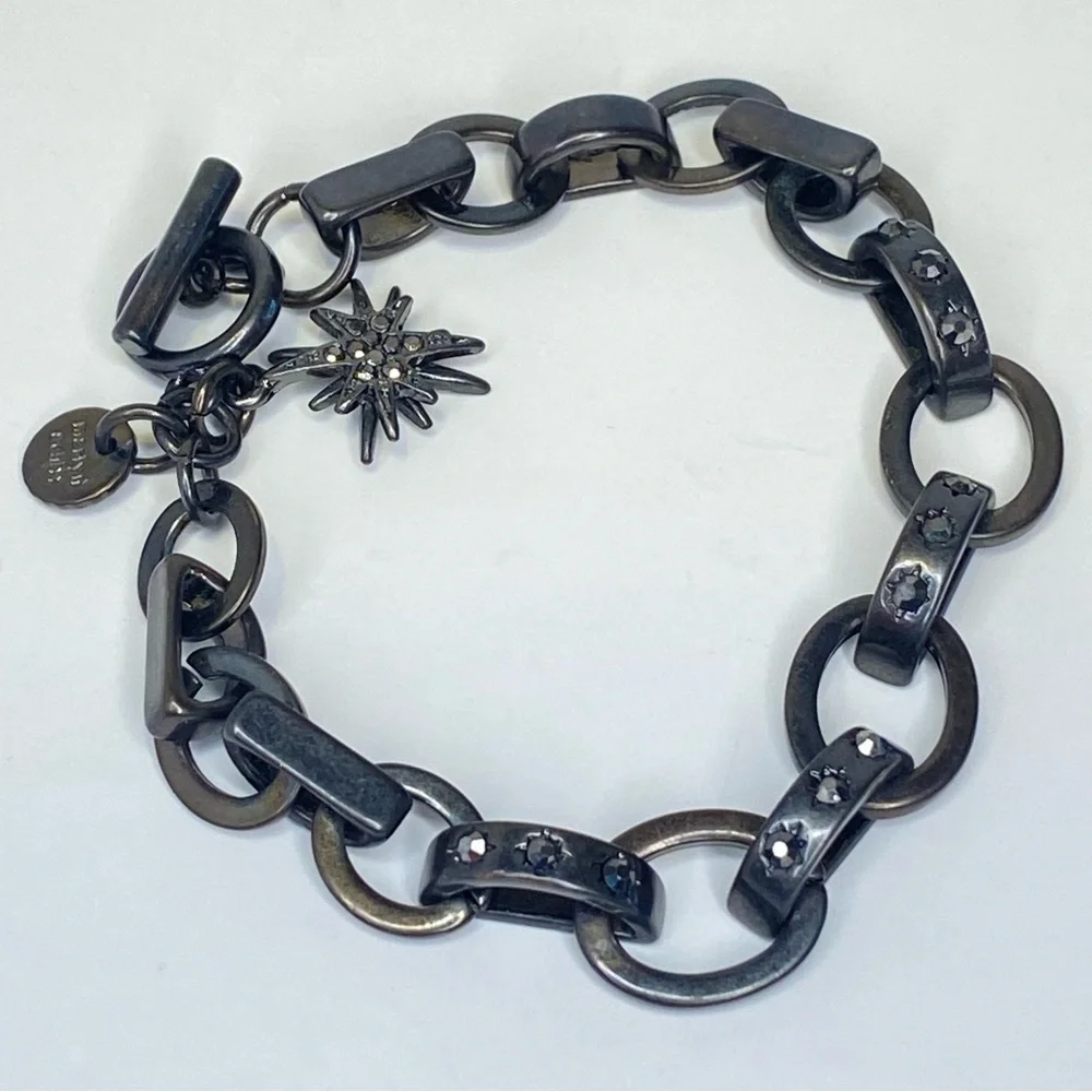 Marlyn Schiff Gunmetal Rhinestone Chain Link Bracelet Toggle‎ Clasp